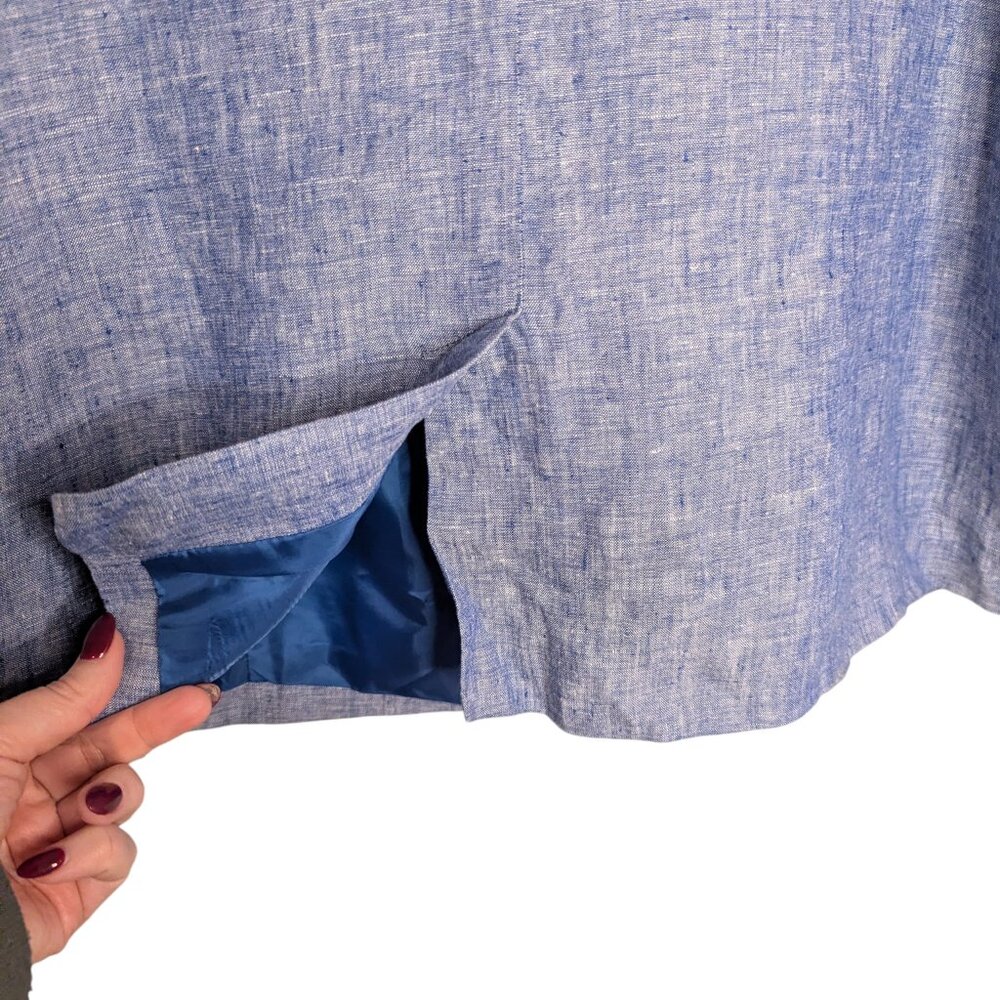 Talbots 100% Linen Blazer Women 20W Blue Chambray One-Button Suit Jacket Coastal - Picture 5 of 7